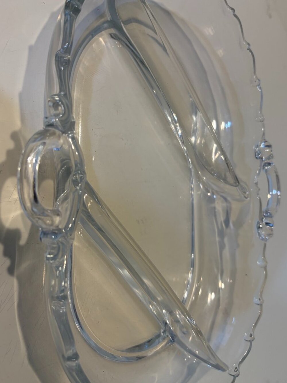 VINTAGE FOSTORIA CENTURY CLEAR GLASS RELISH DISH Three Section 11-1/4" Long